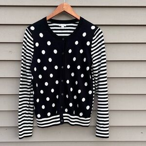Silk blend black white polka dot stripe cardigan sweater Gap women’s